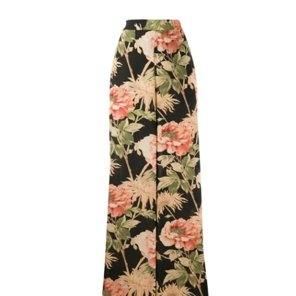 ZIMMERMANN ESPIONAGE SILK BELTED PANT IN BLACK PEONY